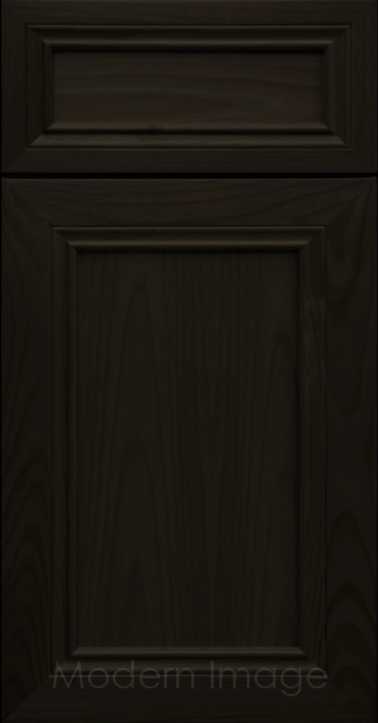 Corona Flat Panel Kitchen Cabinet in Onyx Stain with mitered molding